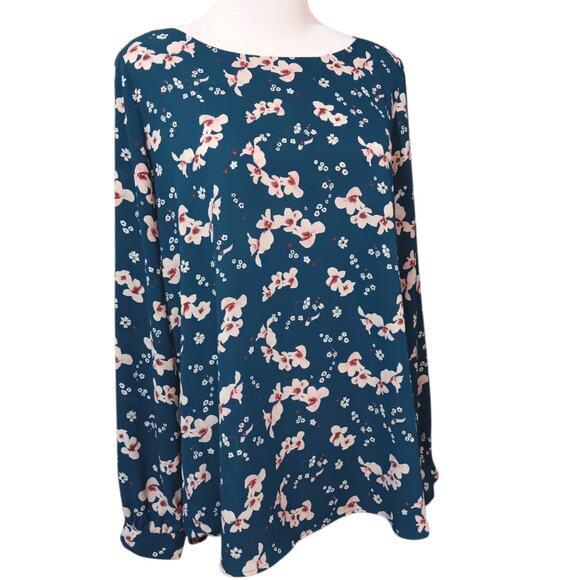 PLEIONE Blouse Top M Pretty Flowers Career Office Professional Dressy Floral - Picture 8 of 9